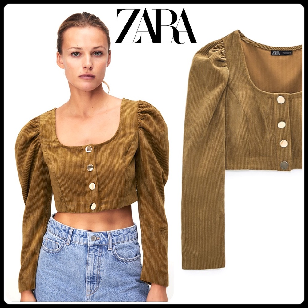 🆕Zara camel corduroy crop top.